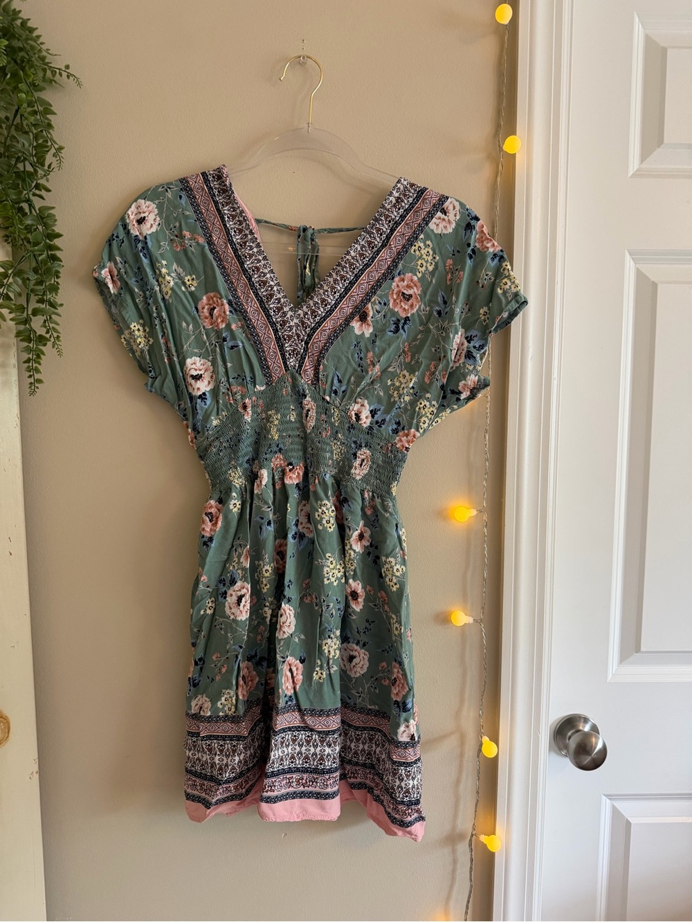 BeBop Mint Green Floral Dress with Pink and Navy Trim